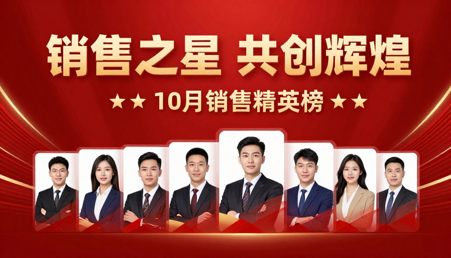 销售精英荣耀时刻：红金商务风团队海报