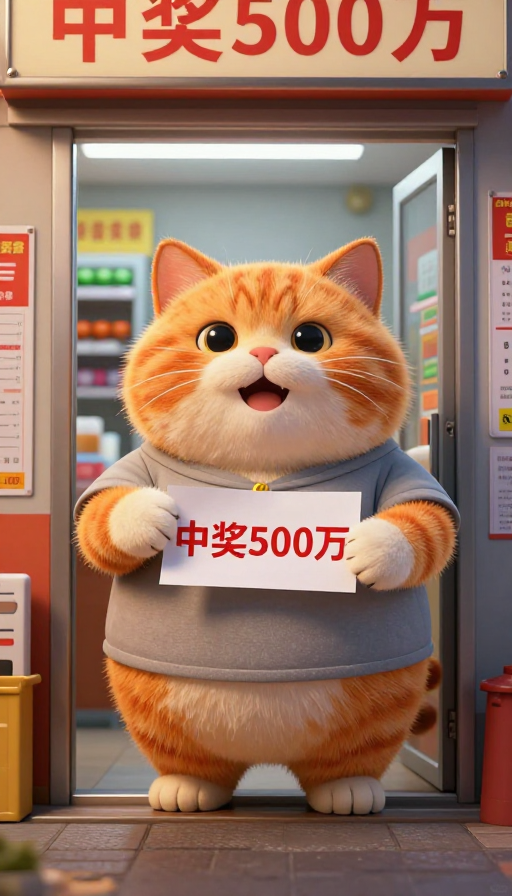 幸运大橘猫8K实拍:彩票站门口狂喜中奖500万!