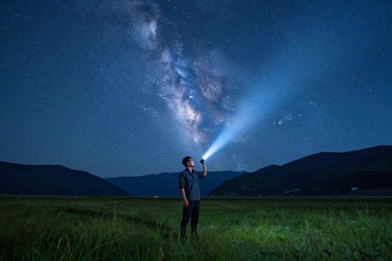 星空下的孤独行者：冷辉草原中的宁静守望