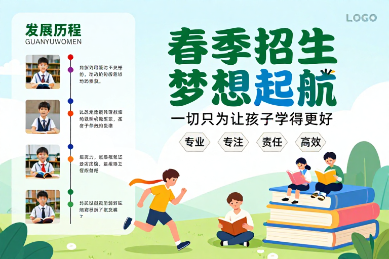 清新插画风春季招生海报 梦想启航
