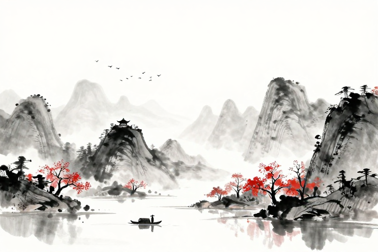 水墨山水意境：传统写意风格背景