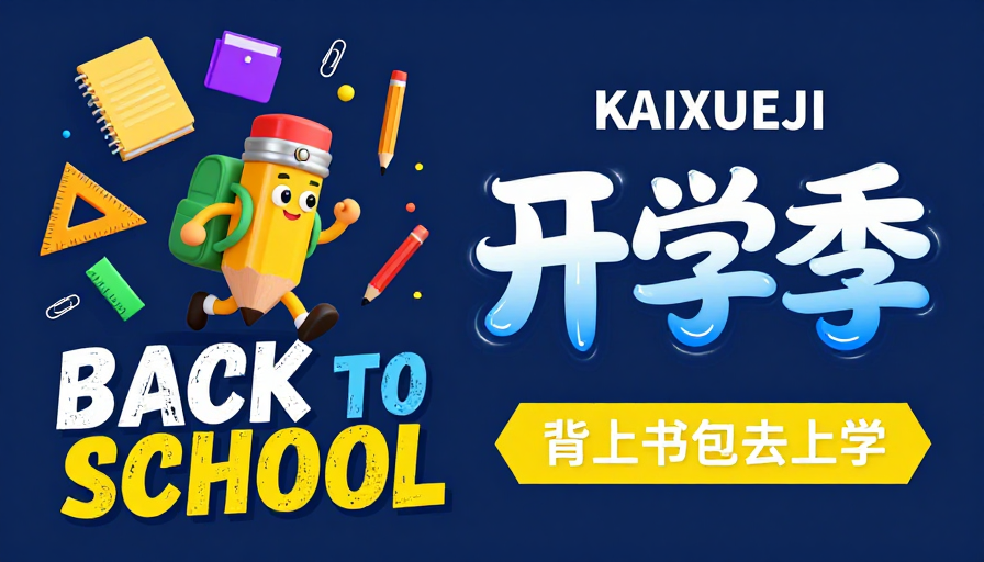 活力开学季：深蓝童趣动态文具插画海报