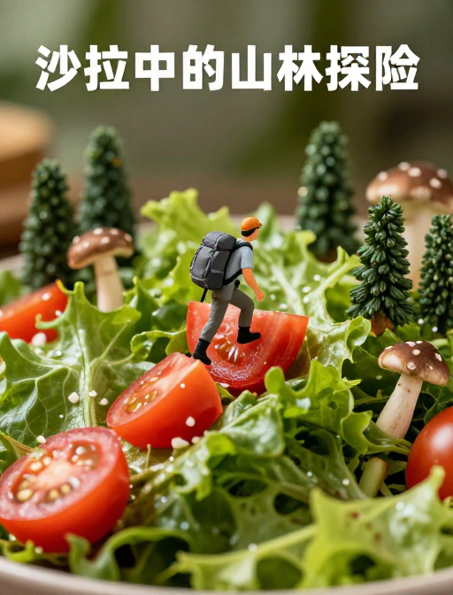 森林探险趣享：番茄蘑菇的创意沙拉微缩艺术