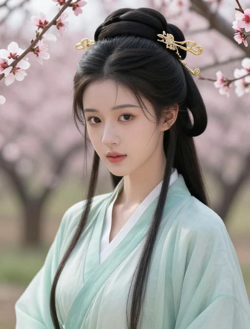 古韵美少女:十里桃林中的东方画卷