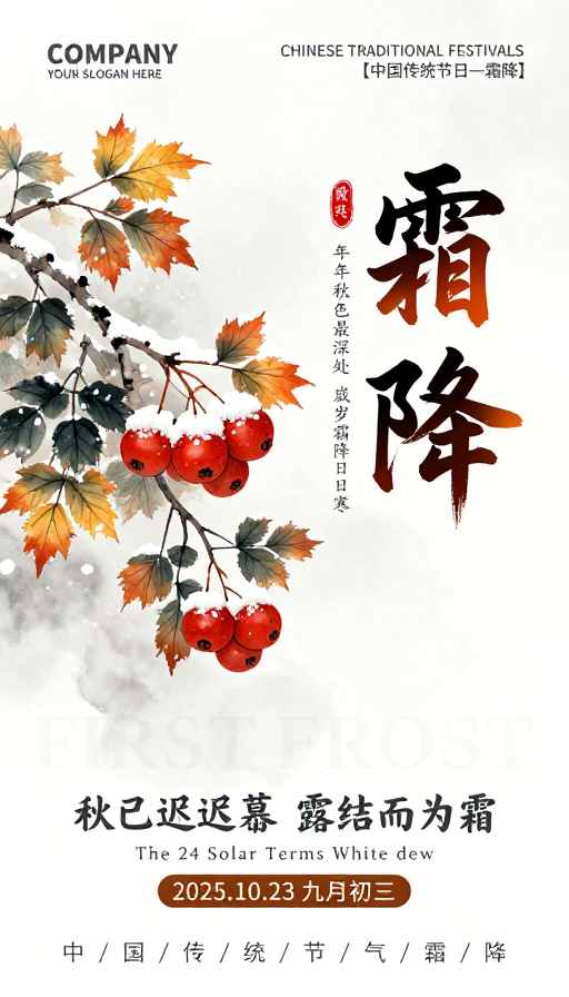水墨霜降：清冷秋意与节气诗意
