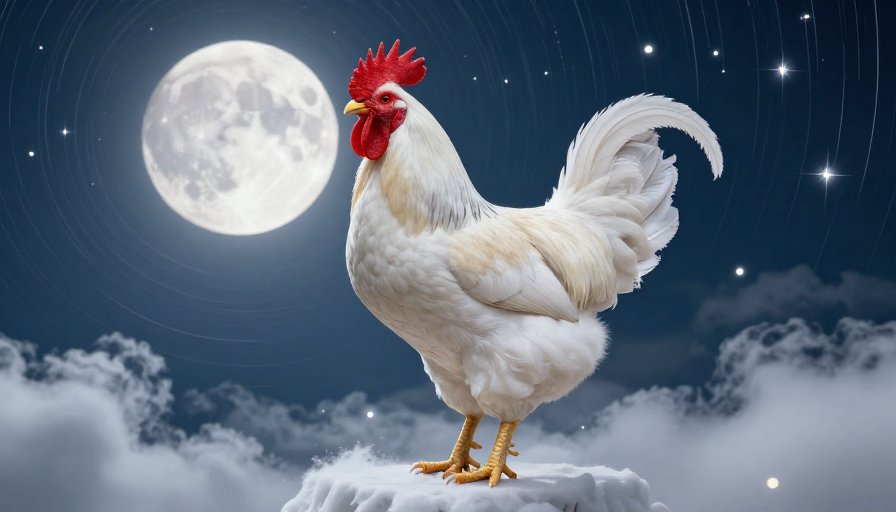 月夜红冠公鸡：生肖文化视觉艺术