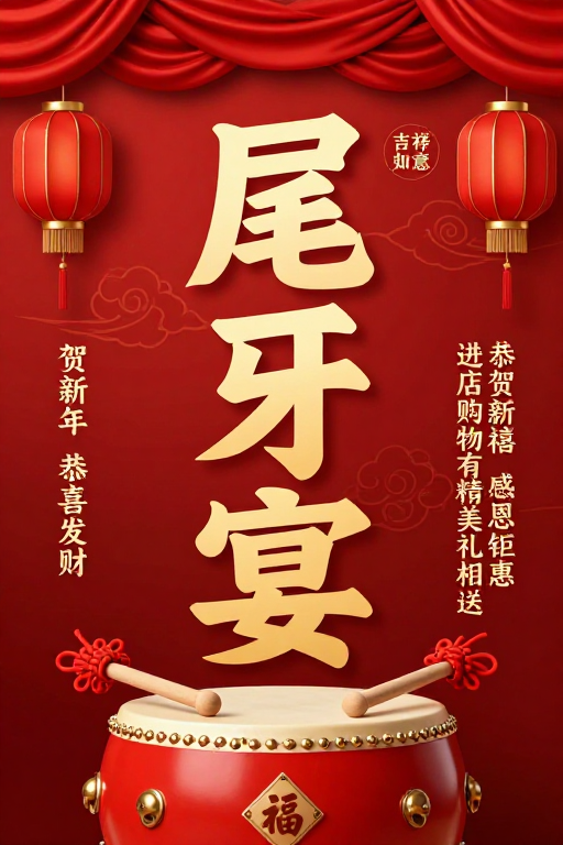 红金中国风新年尾牙宴庆典海报宣发图
