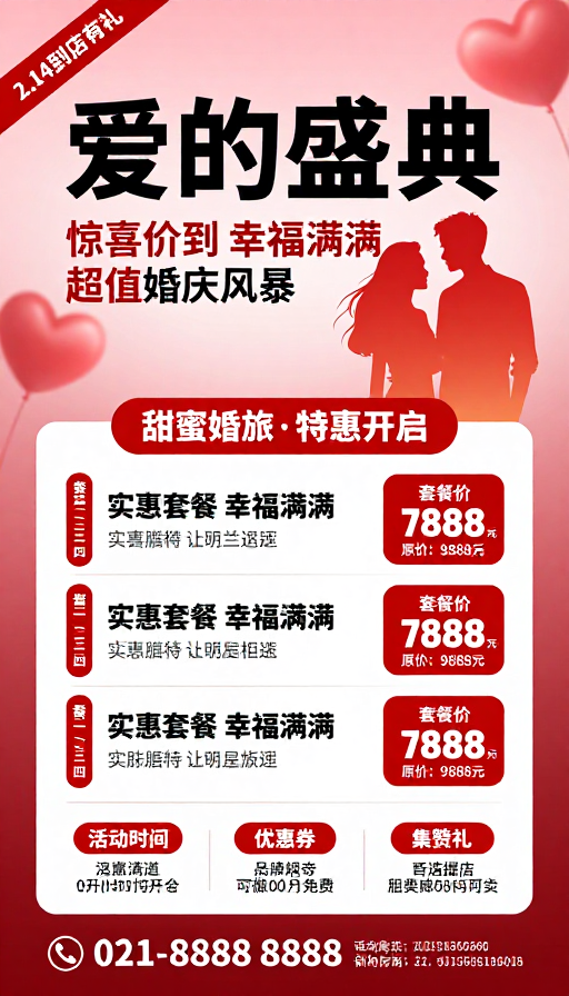 红色浪漫婚庆促销:爱的盛典