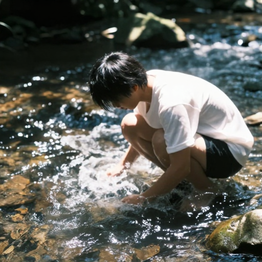 日系胶片少年戏水，平凡瞬间的极致真实