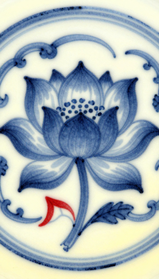 青花韵致莲花图：古典水墨艺术凝练