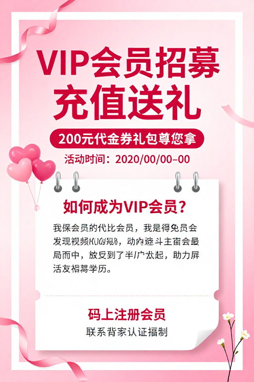 粉色浪漫风VIP会员招募海报