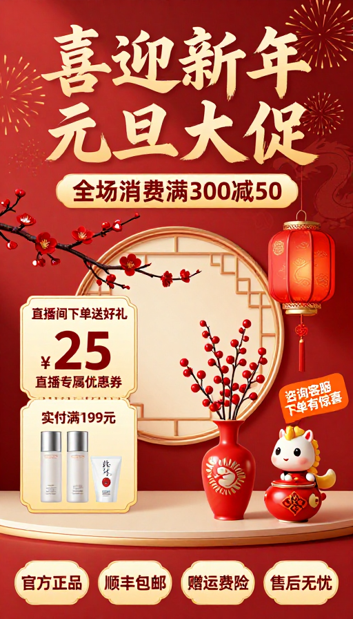 金虎贺岁·元旦中国风大促海报