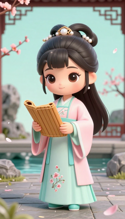 治愈系Q版王语嫣：江南庭院读书时刻