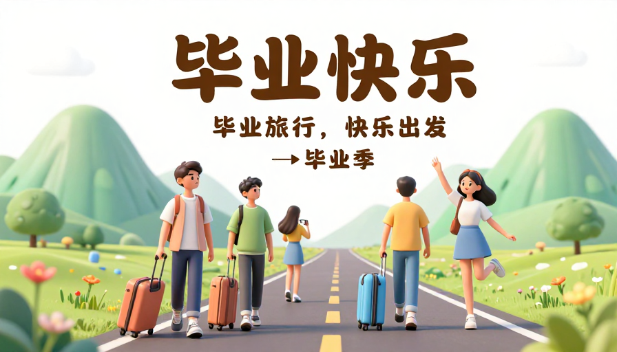 毕业快乐出发：3D可爱风格旅行海报