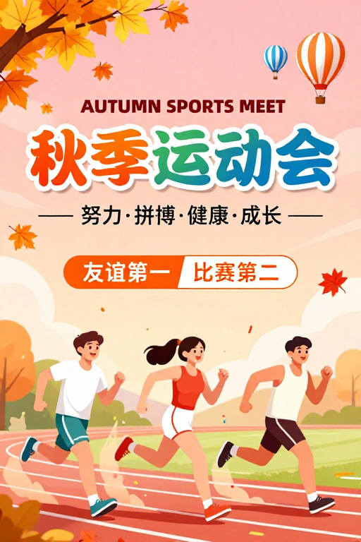 活力秋日运动盛会:清新插画海报
