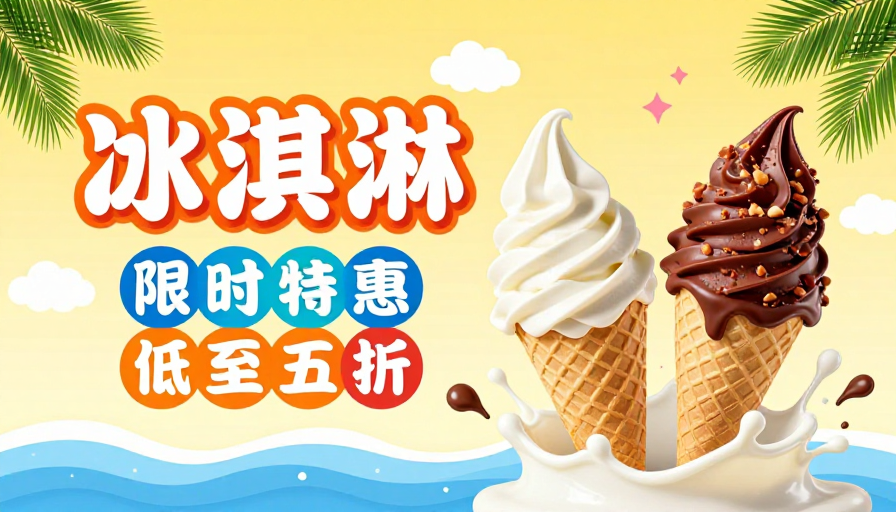 夏日清凉冰淇淋限时促销海报