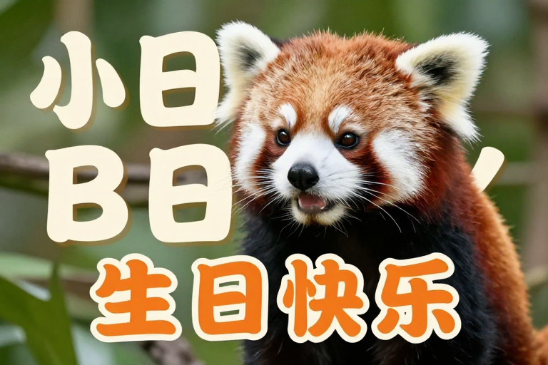 小熊猫陪你过快乐生日,温馨插画贺图