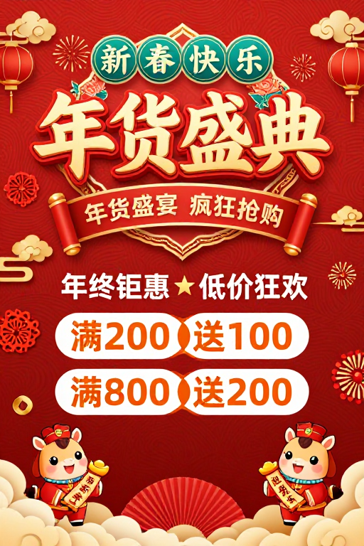红金配色中式新年促销海报
