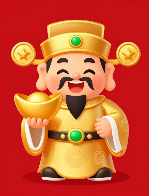 可爱财神卡通形象：春节纳福迎财神