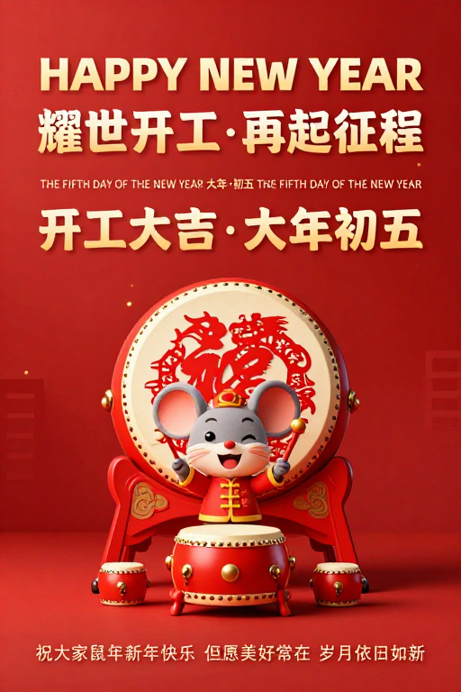 鼠年新春中国风海报：红金配色与吉祥祝福
