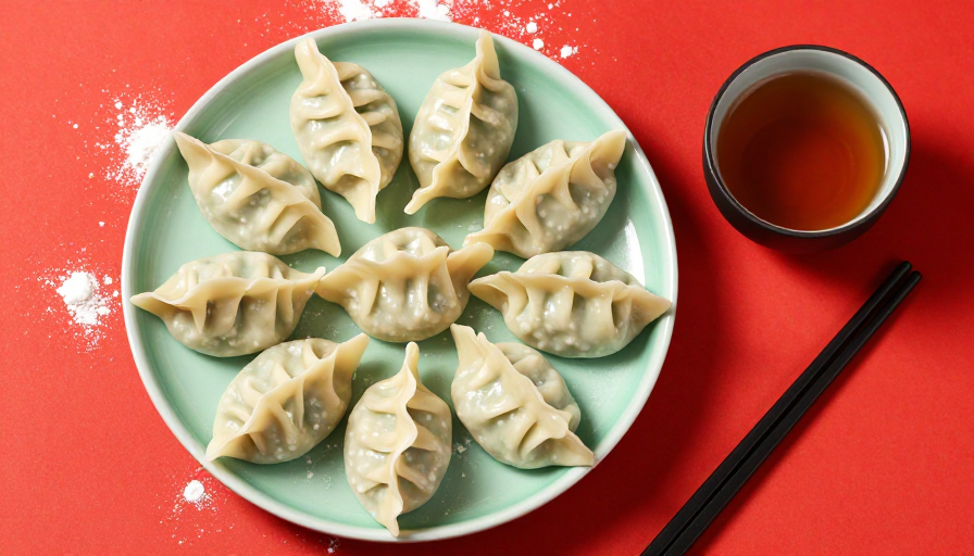 春节限定:青瓷盘中的手工褶皱饺子盛宴