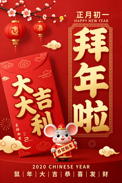 新春喜庆！红色中国风拜年海报设计