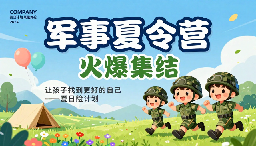 童趣军旅:夏日军事夏令营卡通海报