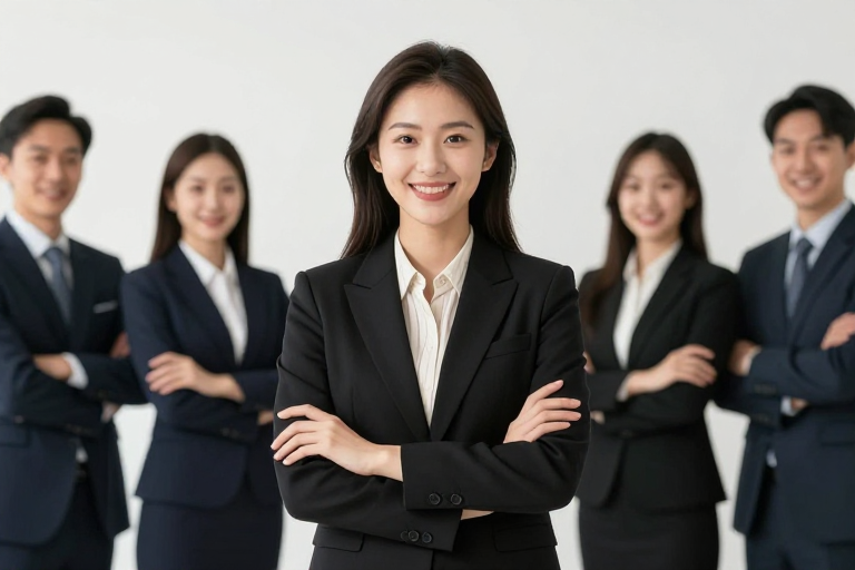 亚洲女性与团队展现专业商务风采