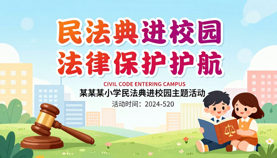 民法典进校园:法治青春活力插画海报