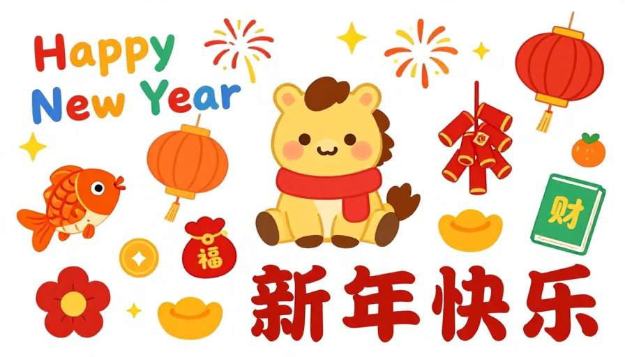 新春卡通小马欢乐贺岁插画