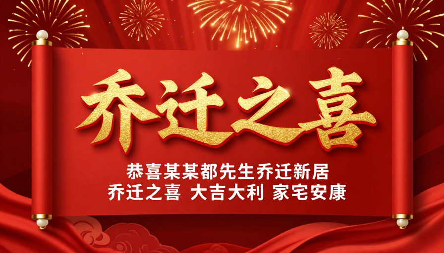 喜庆中国风乔迁之喜卷轴海报设计