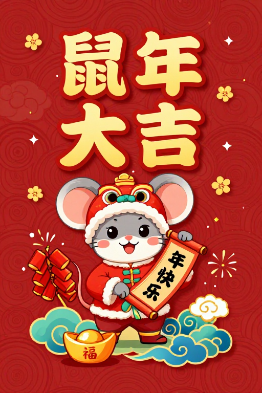 喜庆鼠年卡通新年海报