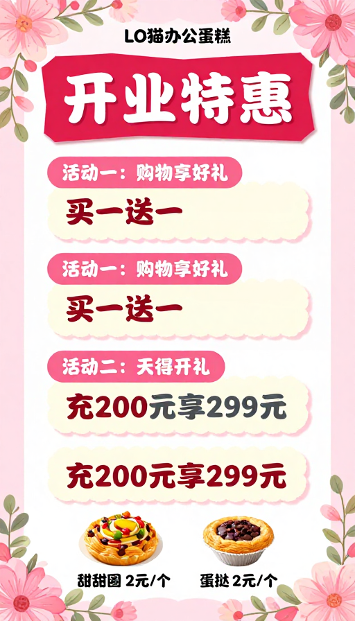 粉色花卉开业促销海报