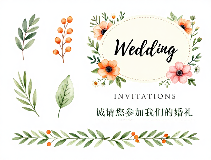 清新水彩手绘森系婚礼邀请函设计