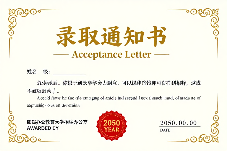 典雅通知书设计：金色书法与红色印章的中西合璧
