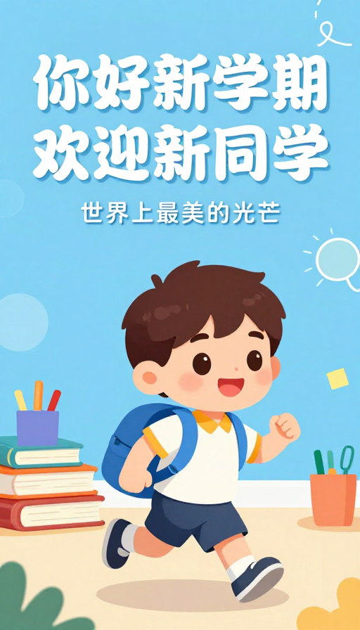 活力满满新学期:卡通男孩奔跑迎接新学季