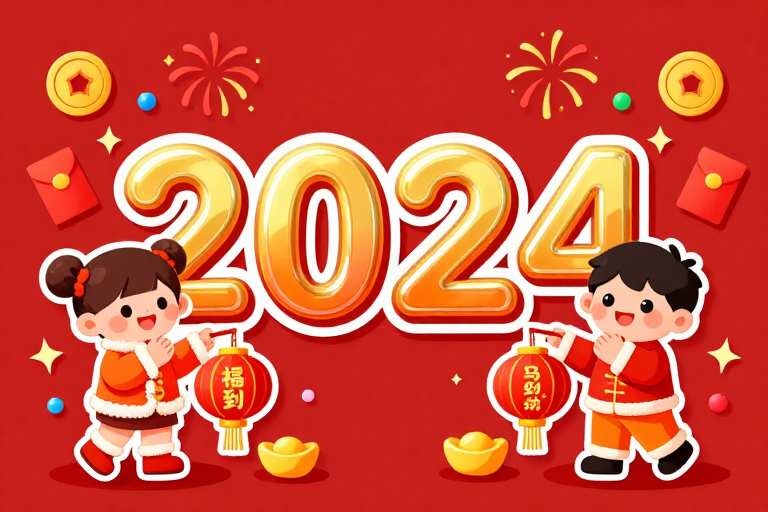 2024新年喜庆插画 卡通人物送福到