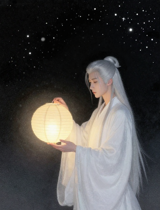 岩彩雪夜少年：静谧光影的超凡梦境