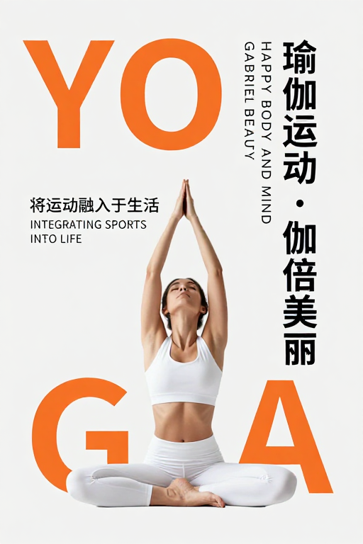 极简橙调瑜伽海报:身心平衡与优雅力量