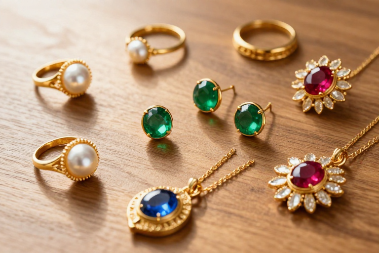 奢华黄金珠宝特写：光影雕琢璀璨质感