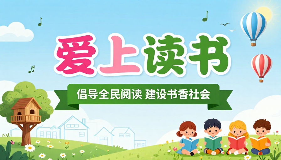 清新童趣：倡导全民阅读的公益插画海报