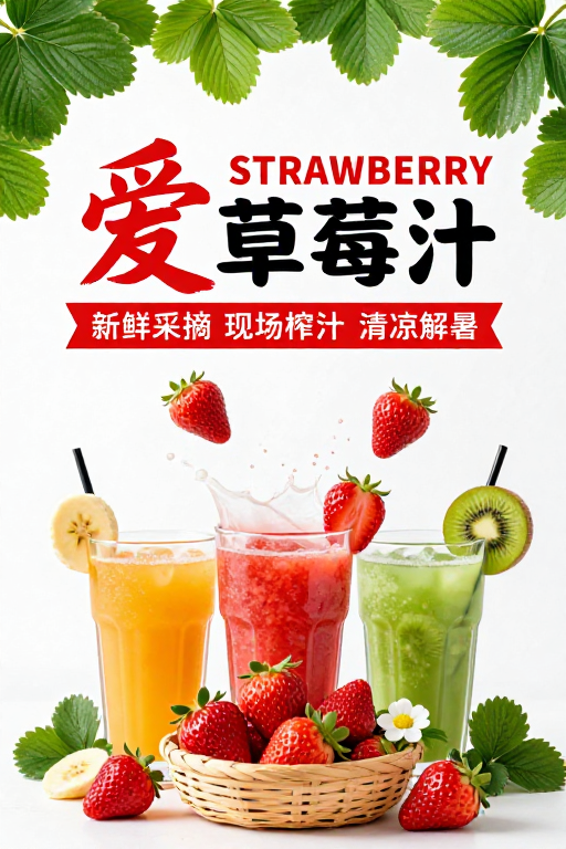 清新活力:夏日现榨草莓汁,自然采摘更解暑