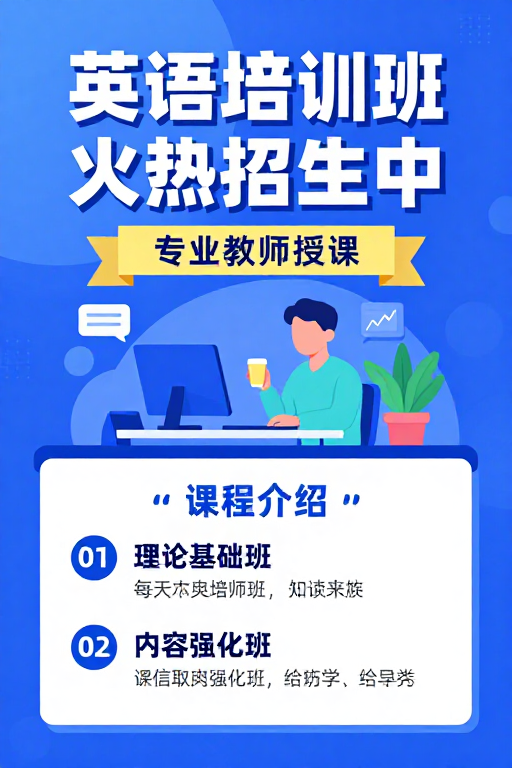 英语培训火热招生:现代清新风格海报设计