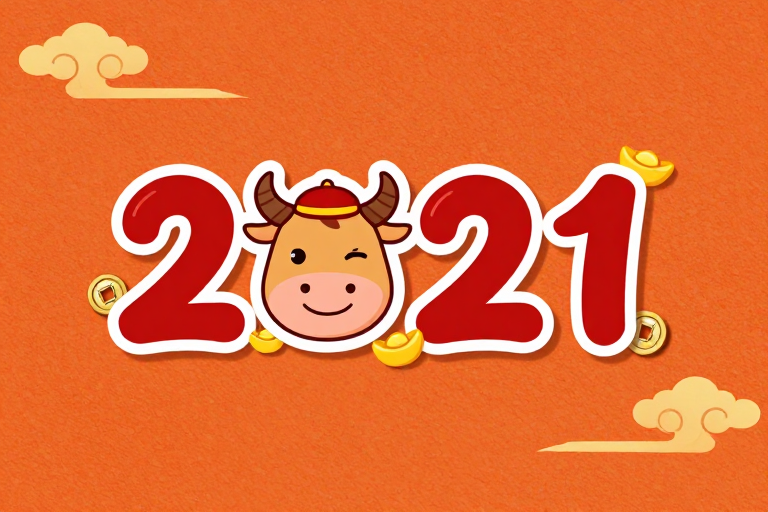 2021数字艺术插画:金色祥云与牛头点缀