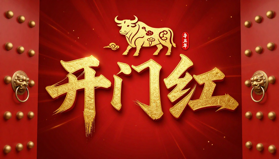 立体金色‘开门红’书法新年海报