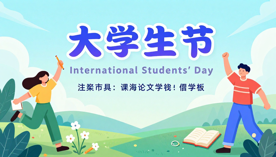 大学生节扁平插画海报,青春活力校园氛围