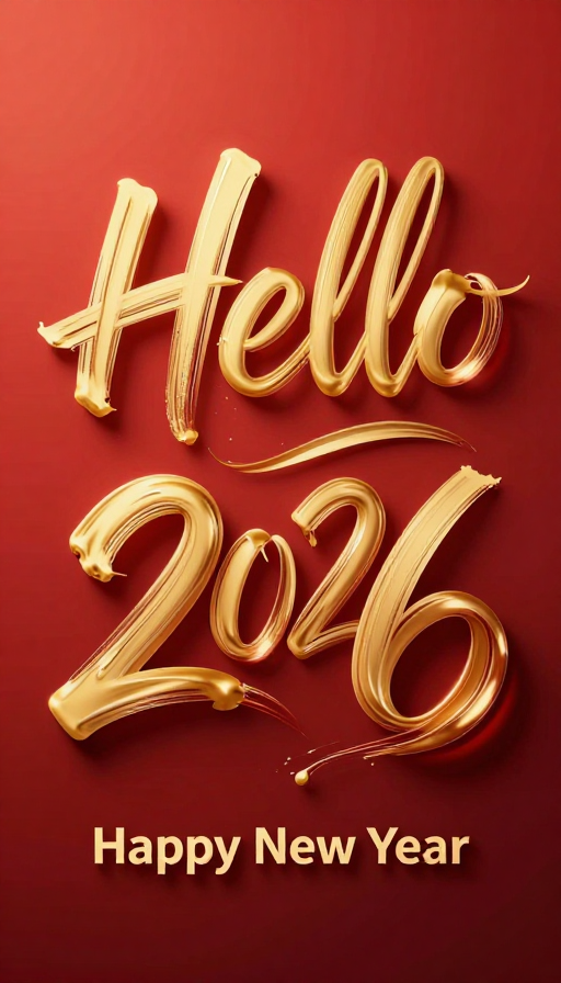 红金渐变3D新年贺词:流动书法艺术