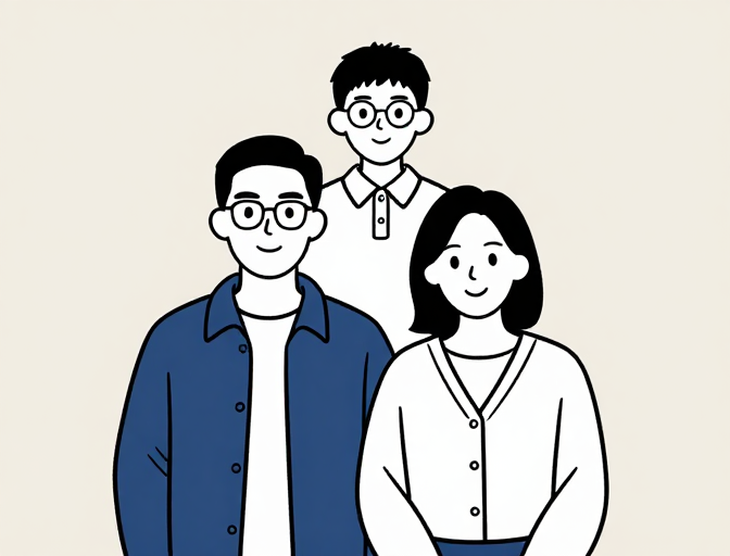 传统中国家庭黑白极简线条插画