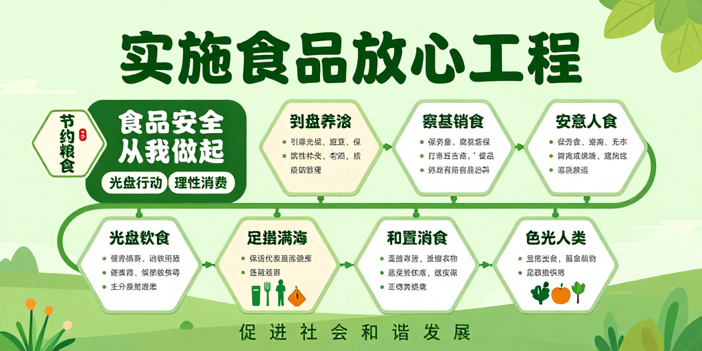 绿色清新食品安全宣传海报,倡导健康饮食理念