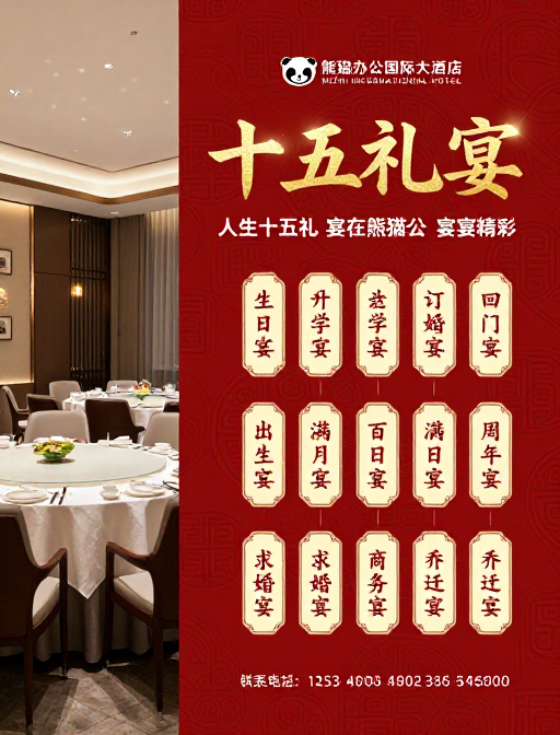 十五礼宴:熊猫办公国际大酒店高端宴会宣传图